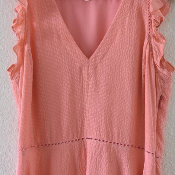 Rebecca Taylor Silk Ruffle V-Neck Dress Fit & Flare Flutter Sleeve - Picture 5 of 16